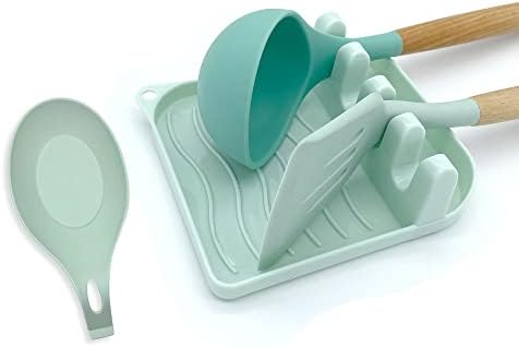 2 Pack Multiple Utensil Spoon Rest with Drip Pad Non-Slip Heat Resistant Kitchen and Grill Spoon Holder for Spatula, Ladle, Tongs, Kitchen Gadgets, and Cooking Accessories (Light Green) by LSVGOEDirect