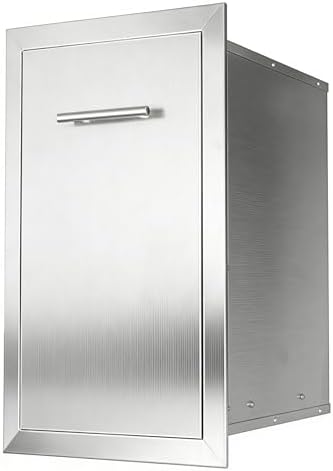 Pull-Out Trash Can Drawer Cabinet 14" x 25.7" x 19.4" Stainless Steel Outdoor Kitchen Trash Cabinet, Flush Mount BBQ Island Trash Drawer for Patios & Grilling Stations by Cobaltis