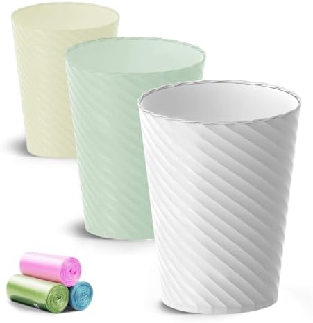 Lysam Bathroom Trash Can 3 Pack, 1.8 Gallon Small Trash Can with Trash Bags by Lysam