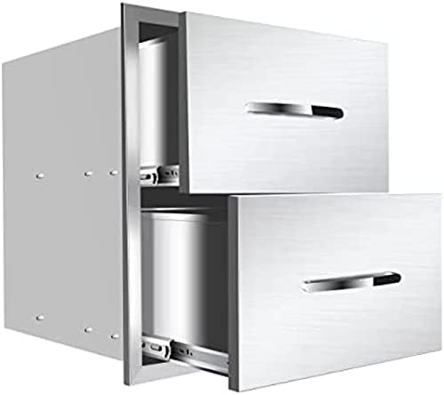 Stainless Steel Outdoor Kitchen BBQ Island Drawers - Flush Mount Triple Access, 18Wx23Dx15H by RIGMEC