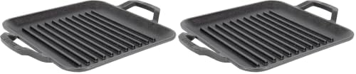 Lodge 11" Cast Iron Square Grill Pan - Chef Collection - Pre-Seasoned Cast Iron Pan - Versatile Cooking - Indoor & Outdoor Use - Incredible Heat Retention (Pack of 2) by Lodge
