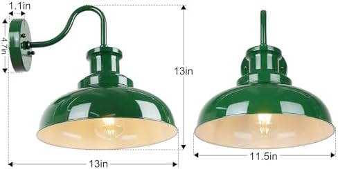 Outdoor Barn Lights - Rustic Farmhouse Exterior Mount Lights, Vintage Indoor/Outdoor Wall Lighting Fixtures, Industrial Green White Porch & Garage Lanterns - RZ007-2 GR+WH - Image 5