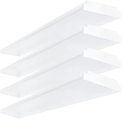 ANTLUX 4FT LED Wraparound 40W Shop Lights for Garage, 4400lm, 6000K, 4 Foot Crystal LED Wrap Light, 48 Inch Integrated Linear Strip Flush Mount Office Workshop Ceiling Lighting Fixture, 4 Pack by AntLux