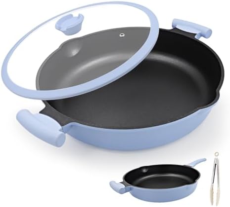 14 Inch Large Deep Frying Pan Skillet with Lid, Saute Pan Nonstick by Bobikuke