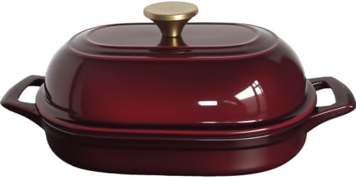 La Cuisine Enameled Cast Iron Bread Loaf Dutch Oven Oblong for Sourdough Crusty Bread & High‑Heat Baking. Oven-Safe 550°F/287°C Matte Black Enamel Interior, 5.5 QT, Cranberry by LaCuisineforlife