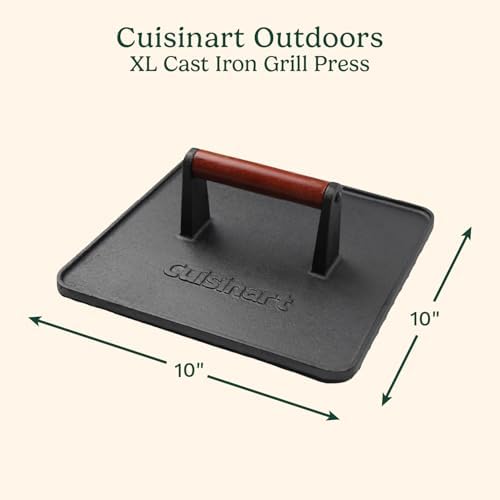 Cuisinart XL Cast Iron Grill Press, 10" x 10" Heavy-Duty Nonstick Smash Burger Steak Press with Wooden Handle, Perfect Grill Accessory Ideal for Grilling, Paninis, and BBQs, Rectangle (Pack of 4) - Image 2