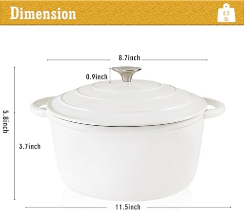 3 QT Small Enameled Cast Iron Dutch Oven with Self-Basting Lid, White - Image 2