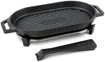 ooni Cast Iron Grizzler Pan - Grill Frying Pan, 12" x 6" Griddle Plate with Removable Handle and Stainless Steel Trivet, Pre-Seasoned Non-Stick Oven Safe Cookware, Pizza Oven and BBQ Accessories - Image 2