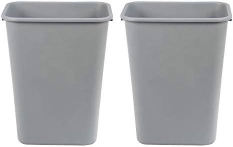 Amazon Basics Rectangular Commercial Office Wastebasket, Easy to Clean, 10 Gallon, Grey, 2-Pack by AmazonBasics