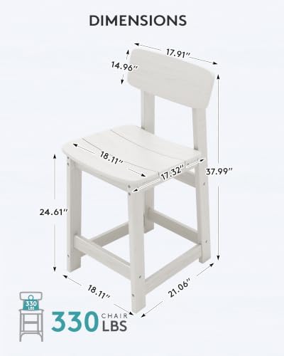 SERWALL Outdoor HDPE Counter-Height Barstools Set of 2, White - Image 3