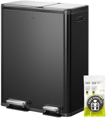 EKO EcoCasa 8+5 Gal (30+20L) Dual Trash Can for Kitchen, Large Stainless Steel Step-On Garbage Can, Trash and Recycle Bin Combo with Soft-Close Lids, Removable Color-Coded Inner Buckets, Matte Black by Unknown