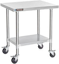 DuraSteel 24x30 NSF Stainless Steel Cart Work Table - Heavy Duty Rolling Food Prep Table Countertop Island - Metal Utility Cart on Wheels Caster, Grill Stand Storage Outdoor Kitchen Tables Bar Top by DuraSteel