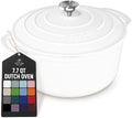 Zulay Kitchen 7.7 Quart Enameled Cast Iron Dutch Oven Pot with Lid – Premium Durability & Oven Safe up to 500°F – Heavy Duty Cookware Perfect for Bread Baking, Stews, Braising & Roasting – White by ZulayKitchen