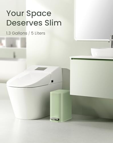 Cesun Small Bathroom Trash Can with Lid Soft Close & Pedal, 1.3 Gal, Green - Image 2