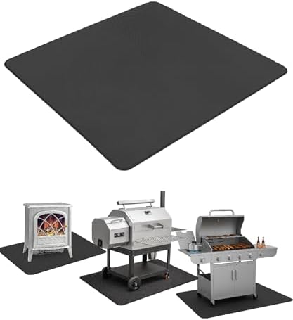UNCO- Under Grill Mats for Outdoor Grill, 48" x 40", Black Double-Sided, Fireproof, Reusable, Portable, 3 Layers, Waterproof & Easy to Clean, Grill Matt for Outdoor Grill Deck Protector by Unco