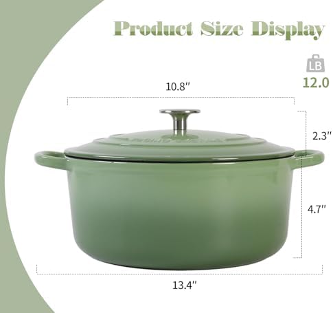 EDGING CASTING Enameled Cast Iron Dutch Oven Pot With Lid, 5.5 Quart, for Bread Baking, Cooking, Pistachio Green - Image 3