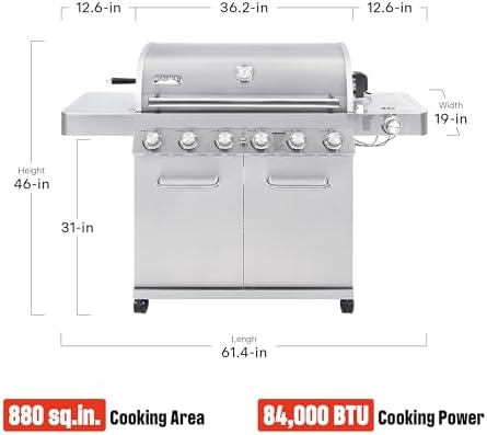 Monument Grills 6 Burner 640 sq.in. Stainless Steel Propane Gas Grill with a Rotisserie Kit, a Side Burner, a Built-In Thermometer, Large Cabinet Style Grill - Image 6
