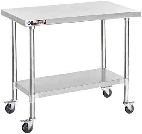 DuraSteel 30x48 NSF Stainless Steel Cart Work Table - Heavy Duty Rolling Food Prep Table Countertop Island - Metal Utility Cart on Wheels Caster, Grill Stand Storage Outdoor Kitchen Tables Bar Top by DuraSteel