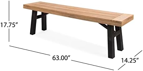 70.5'' Outdoor Patio Dining Table & 2 Bench for 4, Acacia Wood Farmhouse Dining Table Set Outdoor & Indoor Furniture for Patio Porch Garden, H-Shaped Base, 3-Pcs, Light Brown - Image 3
