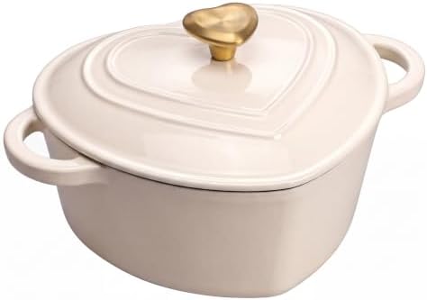 Heart Shaped Dutch Oven 2 Qt, Enameled Cast Iron Pot (White) by Unknown