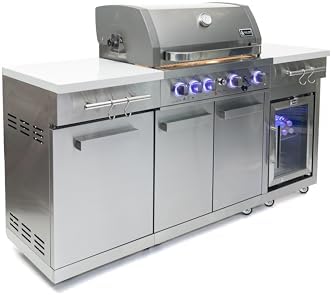 Mont Alpi Premium 70"W x 24"D Stainless Steel Outdoor Kitchen Island with Refrigerator + 32"W 4-Burner BBQ Grill + Infrared Burner + Storage Cabinets + Granite Countertops + Natural Gas Conversion Kit - Image 7