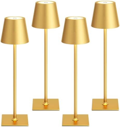 Kakanuo Gold Cordless Rechargeable Table Lamp 5000mAh Battery Operated Lamps, 3 Colors Stepless Dimming Touch Lamp for Dining, Living Room, Outdoor Patio, Kitchen Counter, 4 Pack by KakanuoLightings