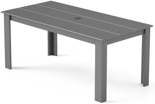 GREENVINES HDPE Outdoor Dining Table w/Umbrella Hole for 6, Gray by GreenVines