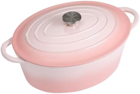 Enameled Dutch Oven Pot with Lid, 7 QT Cast Iron Dutch Oven with Dual Handles, Oval Dutch Oven for Cooking, Bread Baking, Frying, Non-stick Enamel Coated Oven (Gradient Pink) by NSIRONS