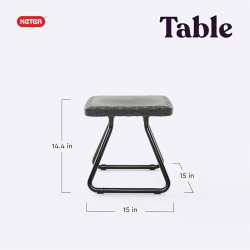 Keter Rio 3 Piece Resin Wicker Patio Furniture Set with Side Table and Outdoor Chairs for Front Porch and Backyard Decor, Dark Grey - Image 3