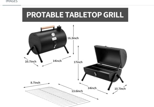 JY COOKMENT Portable Charcoal Grill, Tabletop Barbecue Grill with Carrying Bag, Black Steel, 14x10.7x16.3 Inches - Image 2