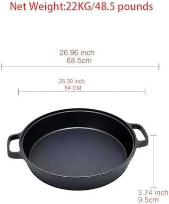 LI-GELISI Deepened flat-bottom cast iron frying pan, double-handle thickened uncoated old-fashioned iron pot, pancake and steak frying household multi-purpose large iron pot (25 inch) - Image 2