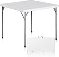 SUPER DEAL 3 Foot Square Folding Card Table, Indoor Outdoor Portable Plastic Heavy Duty Fold-in-Half Puzzles Camping Picnic Party Table with Carrying Handle, White by Superdeal