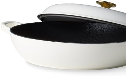 CAROTE 3.4QT Enamel Cast Iron Cookware, Skillet with Lid, White Dutch Oven - Image 3