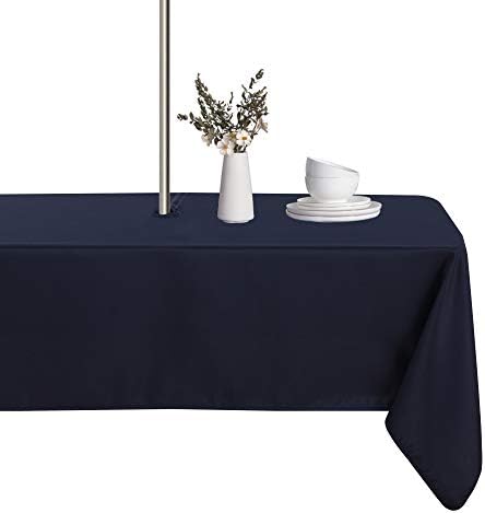 LUSHVIDA Rectangle Outdoor Tablecloth with Umbrella Hole 60x84 Inch Navy by LUSHVIDA