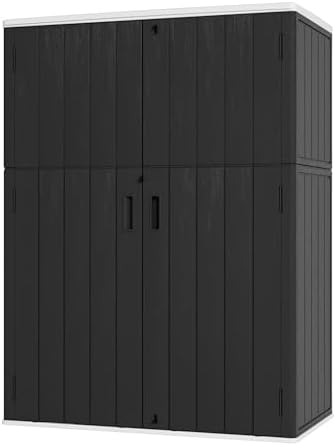 Mrosaa Vertical Outdoor Storage Cabinets,Plastic Sheds&Outdoor Storage with Floor,Outdoor Storage Box Waterproof/Lockable for Garage,Bike,Tools Storage Shed (57Cu.ft) by Mrosaa