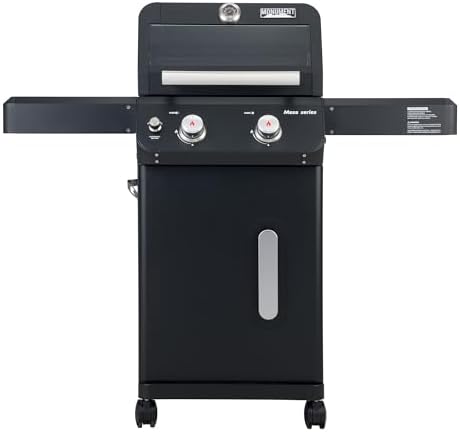 Monument Grills 2-Burner Stainless Steel Liquid Propane Gas Grill, Two Foldable Shelves Patio Garden Barbecue Grill with Clearview® Lid, Knob Control Mesa220, Black by MonumentGrills
