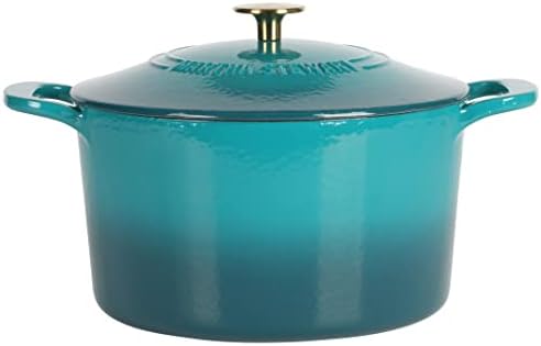 Martha Stewart Gatwick 7-Quart Enamel Cast Iron Dutch Oven – Emerald Ombre with Gold Knob – Durable Heavy-Duty Dutch Oven for Slow Cooking, Braising & Baking by MarthaStewart