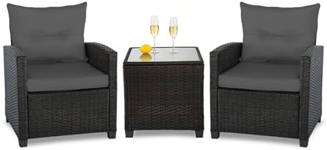 3 PCS Patio Wicker Conversation Set Sofa Table Set Gray Cushion - Image 2