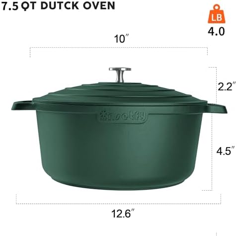 Large Dutch Oven Pot with Lid-7.5QT Cast Aluminum Oven Pot with Two Handles Lightweight for Bread Baking Braising and Roasting(Green) - Image 2