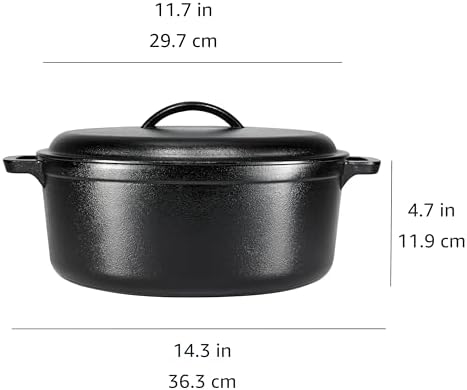 Amazon Basics Pre-Seasoned Cast Iron Dutch Oven Pot with Lid and Dual Handles, Oven Safe, Heavy-Duty, 7-Quart, Round, Black - Image 4