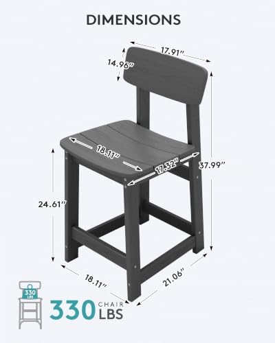 SERWALL Outdoor HDPE Counter-Height Bar Stools Set of 2, Gray - Image 3