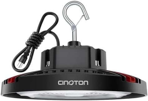 CINOTON 160W UFO LED High Bay Light, Aluminum LED Shop Lights with 24000LM, 5000K Commercial Bay Lighting for Warehouse Garage Workshop Factory, 6' Cable & Safety Rope, ETL Listed 1 Pack by CINOTON