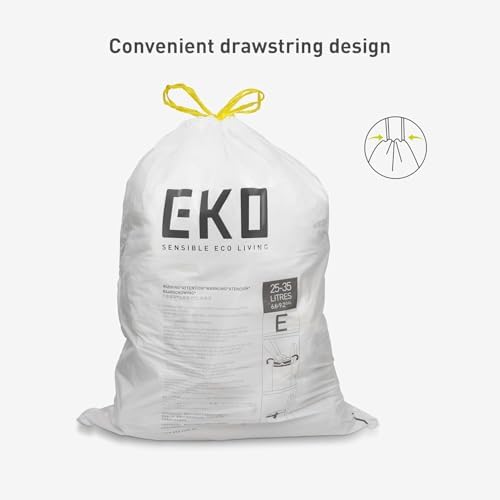 EKO Easy-Dispense Roll Extra-Strong Drawstring Tall Kitchen Trash Bag, 8-9.5 Gallon Trash Bag (30.3L-36L) White, Code E, 80 Count (Pack of 4) - Image 3