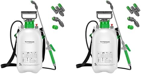 VIVOSUN 1.35 Gal/5L Pump Sprayer, Garden Water Sprayer for Plants, Weeds & Lawn Care, with 3 Nozzles, 50'' Long Hose & Pressure Relief Valve (Pack of 2) by VIVOSUN