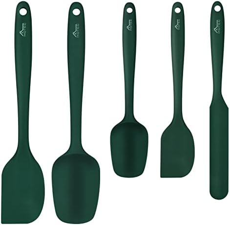 HOTEC BPA-Free Silicone Rubber Spatula Set, Dark Green, Set of 5 by Hotec