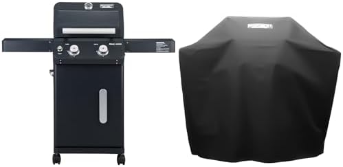 Monument Grills 2-Burner Foldable Stainless Steel Liquid Propane Gas Patio Garden Barbecue Grill with Clearview® Lid, Knob Control Mesa220 with BBQ Cover by MonumentGrills