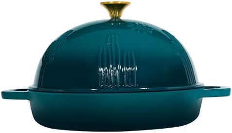 Flavehc Bread Oven Cast Iron Bread Dutch Oven with Cloche Lid for Bread Baking Darkcyan Enameled Cast Iron Bread Oven with Dome Lid for Sourdough, 9.8 Inches - Image 3