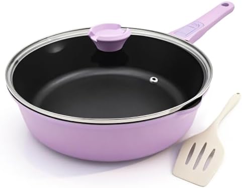 12 Inch Deep Frying Pan Skillet Nonstick with Lid, 5 Qt Saute Pan by Bobikuke