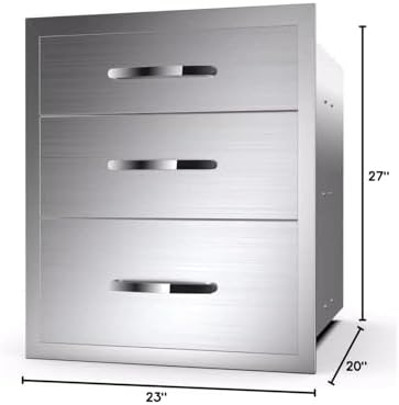Outdoor Kitchen Triple Drawers 20" W x 27" H x 23" D Stainless Steel - Image 3