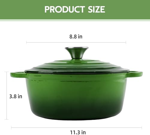 3 Quart Dutch Oven Enameled Cast Iron with Lid - Big Dual Handles - Oven Safe up to 500°F - Classic Round Pot for Versatile Cooking Green - Image 3